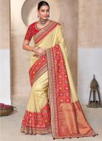 Kanjivaram Silk Biege Wedding Wear Patola Panel Work Saree